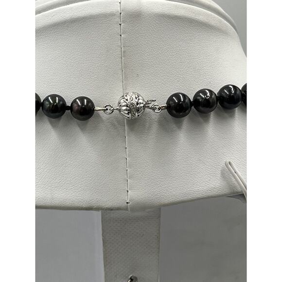 Gray Black Long Opera Length Pearl 14k White Gold Clasp Diamond Chips Necklace - Picture 8 of 11